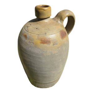 19th C. 2 Gallon Salt Glaze Stoneware Jug - Ovoid, 15" Primitive 1800s Farmhouse