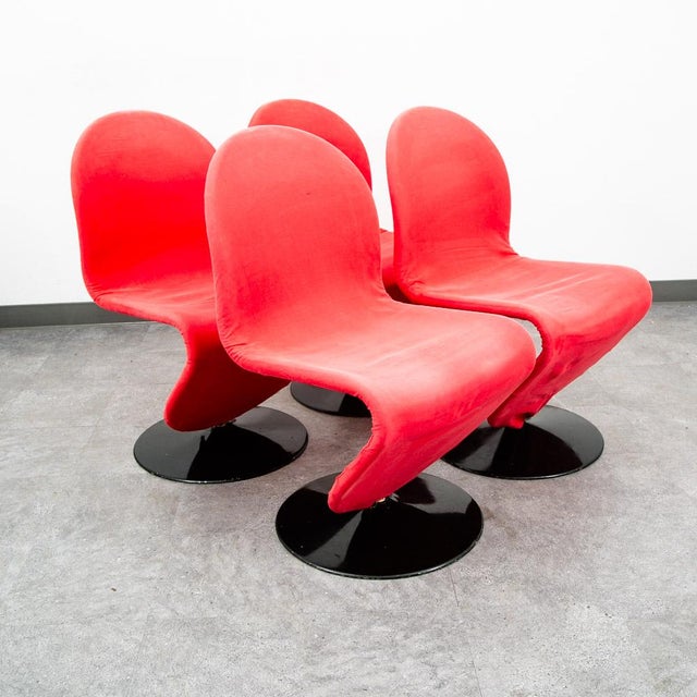 Mid Century Modern Dining Chairs 4 Red Attributed to Vernon Panton 1-2-3 System Fritz Hansen For Sale - Image 10 of 12