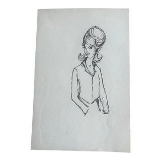 “Vintage Muse Sketch” Ink Fashion Illustration For Sale