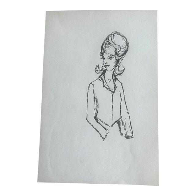 “Vintage Muse Sketch” Ink Fashion Illustration For Sale