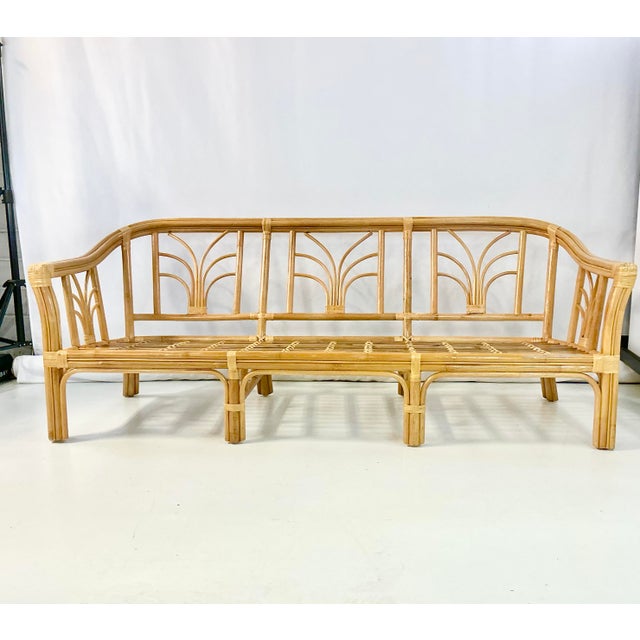 Hollywood Regency 1970s Vintage Coastal Boho Chic Hollywood Regency Ficks Reed Bamboo & Rattan Sofa For Sale - Image 3 of 18