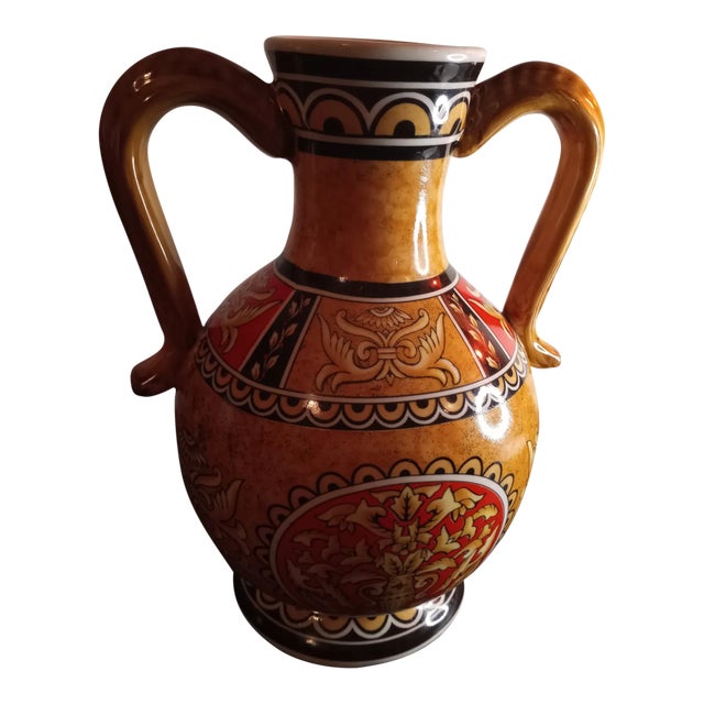 1950s Achilles Amphora Dual Handle Ceramic Vase Made in Greece For Sale