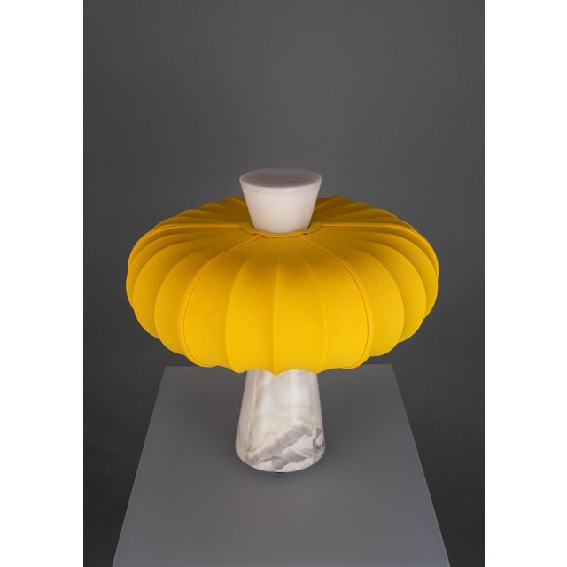 Marble and Cadmium Yellow Cotton Table Lamp from ZAVADSKI, in New conditions. Designed from 2000 European Plug (up to 250V).