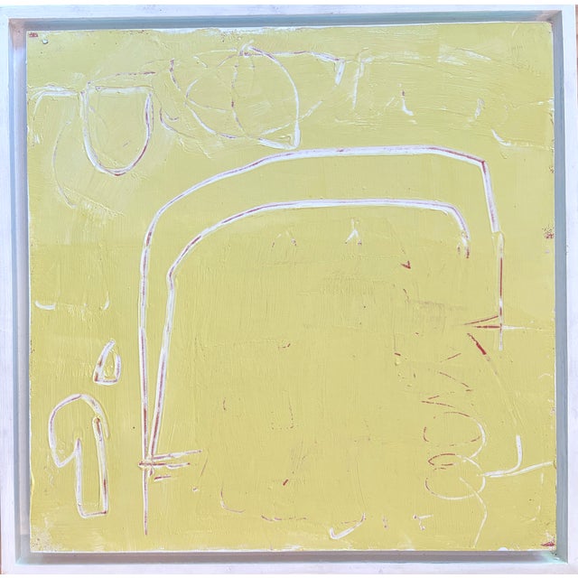 Acrylic on cradled wood panel, 12 x 12 x .75. Edges painted the same pale green as the background, back wired, ready to...