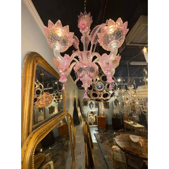 Pink Murano Glass Venetian Style Chandelier For Sale - Image 4 of 4
