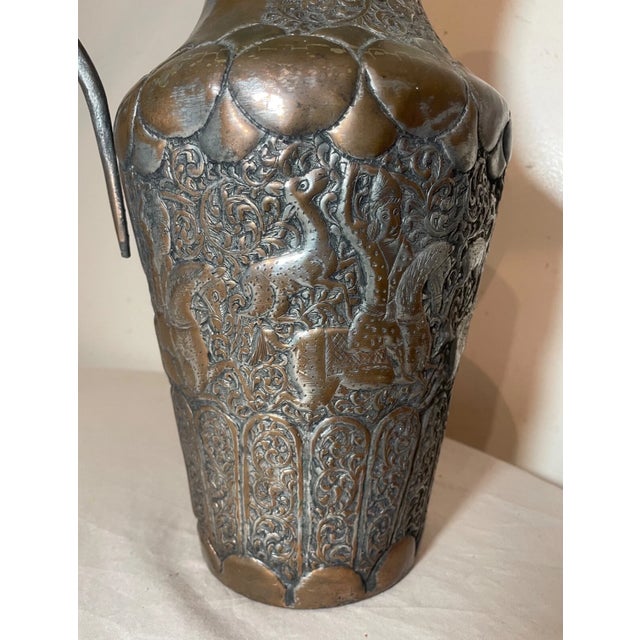 Large Antique 1800s Tooled Copper Middle Eastern Water Pitcher Metalware Pot Jug For Sale - Image 13 of 17