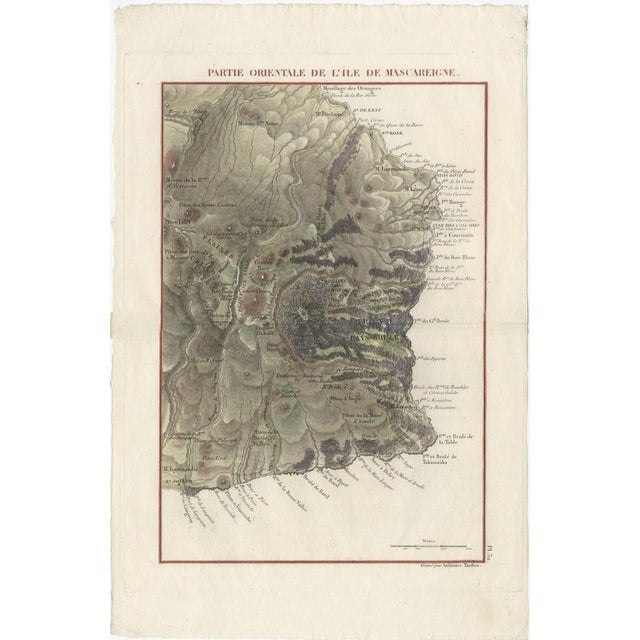 Antique map titled 'Partie Orientale de l'Ile de Mascareigne'. This map shows the region of the Piton de la Fournaise, a...