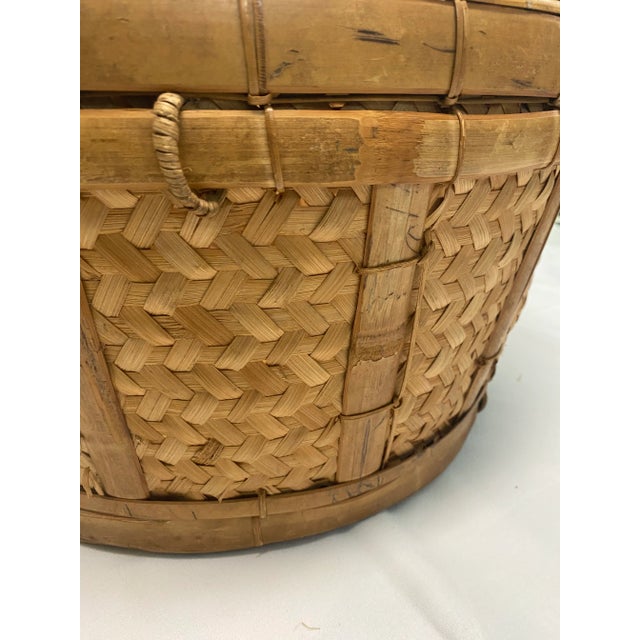 Wood Large Vintage Wicker Floor Basket - Handwoven Splint Storage Basket - Rustic Farmhouse Decor For Sale - Image 7 of 12