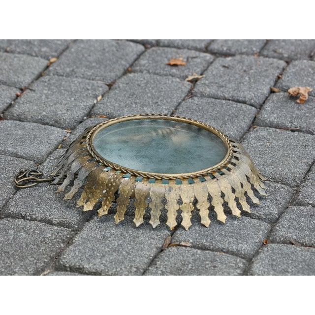 Mid 20th Century Spanish Gilt Metal Semi-Flush Crown Chandelier with Stylized Foliage For Sale - Image 10 of 12