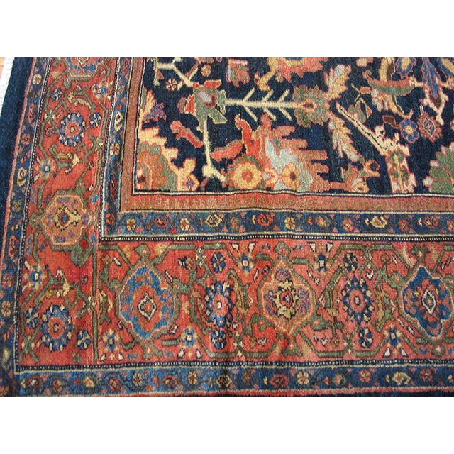 Persian 1890s Blue Navyy Floral Antique Persian Malayer Rug 12'4" X 14'8" Handknotted Wool Carpet For Sale - Image 3 of 6