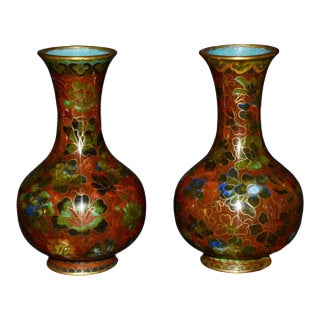 Vtg. Pair of Chinese Cloisonné Small Vases For Sale