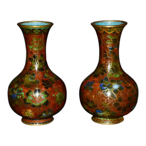 Vtg. Pair of Chinese Cloisonné Small Vases