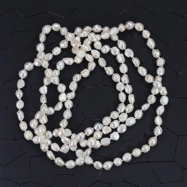 Ajd, 64 in White Culture Fresh Water Pearl Infinity (Claspless) Necklace For Sale - Image 10 of 11