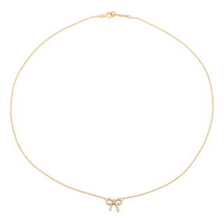 Tiffany and Co 18k Rose Gold and Diamond Delicate Bow Necklace For Sale