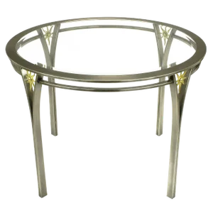 Dia Round Brushed Steel and Brass Sunburst Dining Table
