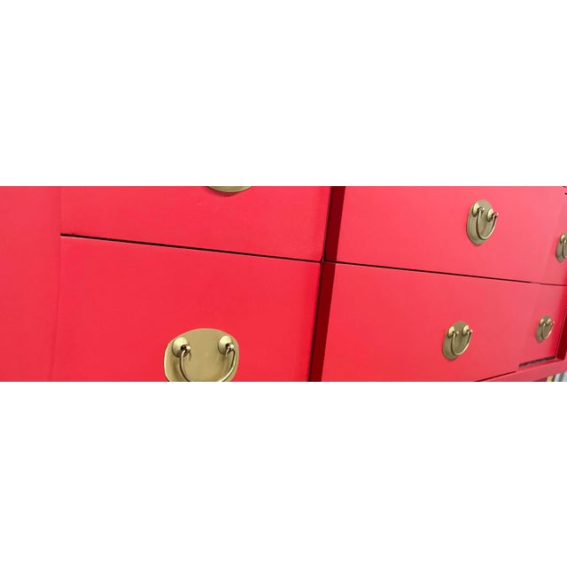 Mid-Century Modern Vintage 9 Drawer Lowboy Reimagined in Scarlett For Sale - Image 3 of 3