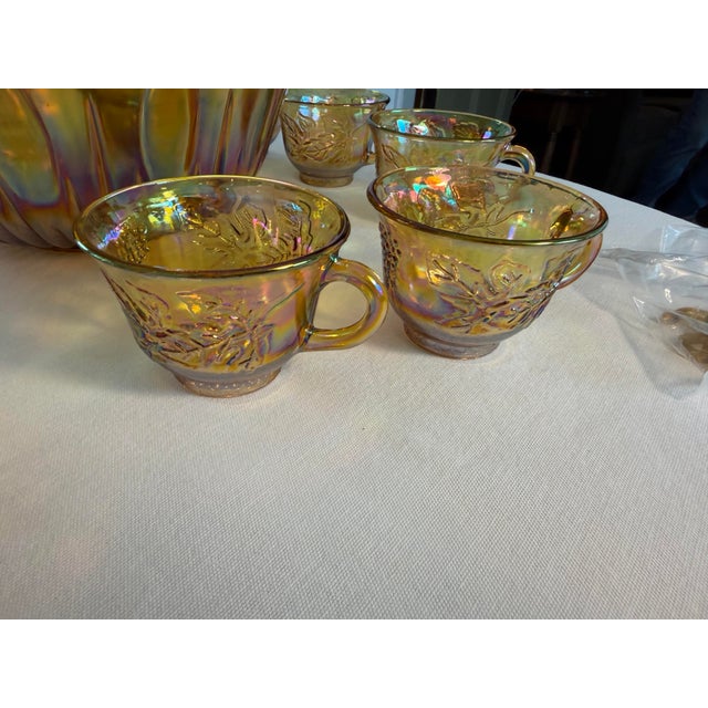 1970s 1970s Indiana Glass Iridescent Gold Carnival Glass Punch Bowl Set - 14 Pieces For Sale - Image 5 of 12