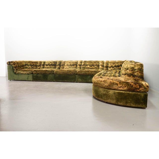 Goldish Green Velvet Modular Sofa with Ottoman by Laauser, 1970s, Set of 9 For Sale - Image 4 of 17