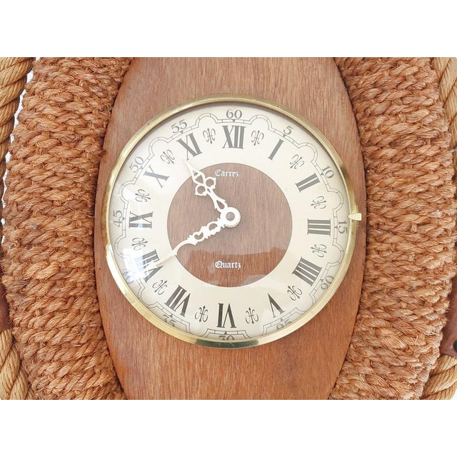 Brown Vintage Carrez Wall Clock in Rope, 1970s For Sale - Image 8 of 11