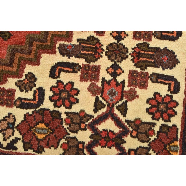 Hamedan Rug 4'3'' X 6'5'' Red Wool Vintage Tribal Hand-Knotted Oriental Carpet For Sale - Image 4 of 15