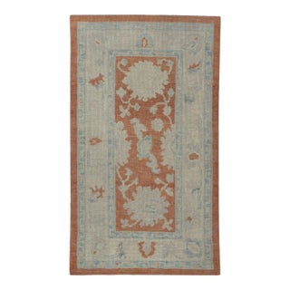 Red & Blue Handwoven Turkish Oushak Rug 2'9" X 4'7" For Sale