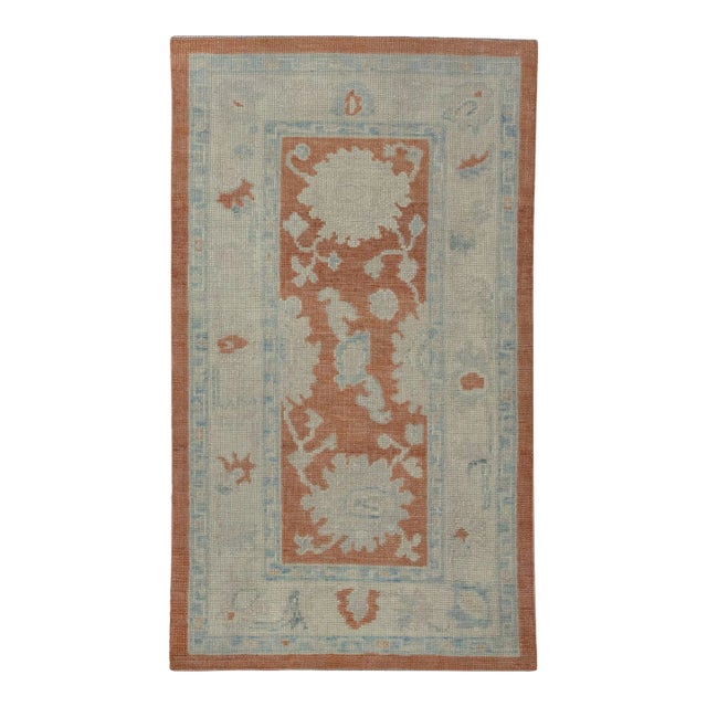 Red & Blue Handwoven Turkish Oushak Rug 2'9" X 4'7" For Sale