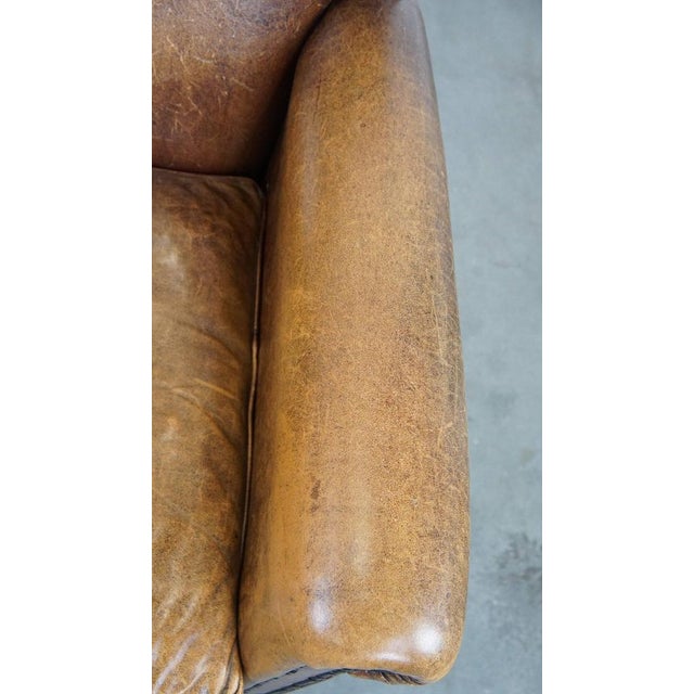 Brown Leather Armchair with Decorative Nails For Sale - Image 8 of 14