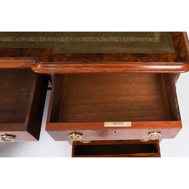 Antique Victorian Burr Walnut Twin Pedestal Desk, 19th Century For Sale - Image 9 of 18