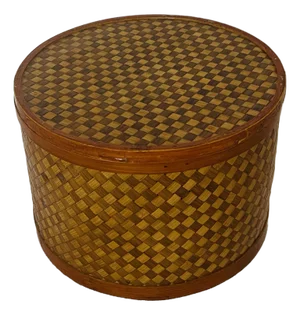 1950s Folk Art Wicker Woven Round Box