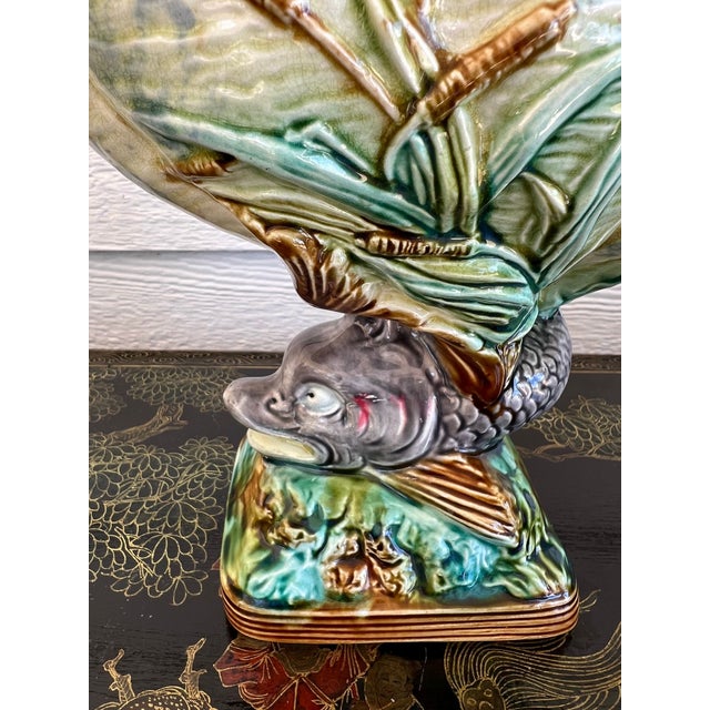 Antique Majolica Vase Bowl Dolphin Nautilus Shell English Royal Worcester C1870 For Sale - Image 15 of 18