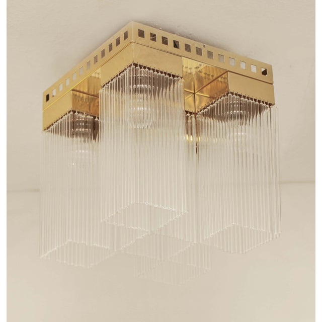 19th Century Art Nouveau Brass and Glass Ceiling Lamp, 1890s For Sale - Image 5 of 9