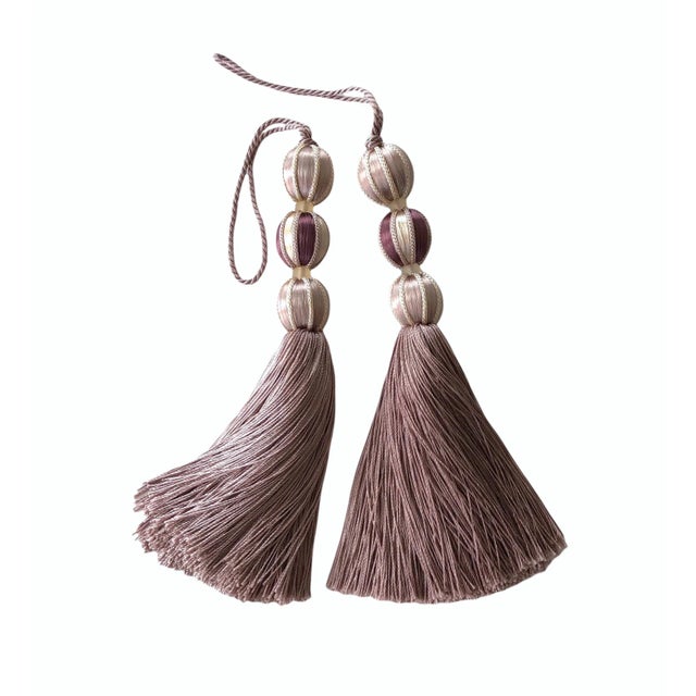 Pair of Beaded Satin Key Tassels in Lavender - Amethyst Color For Sale - Image 11 of 15