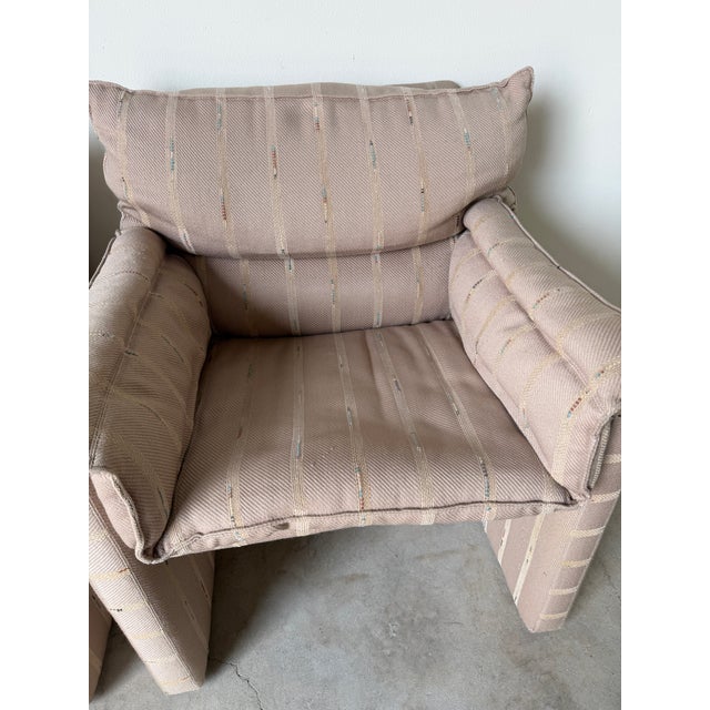 Blush 1980s Italian Postmodern Fully Upholstered Lounge Chairs on Casters – A Pair For Sale - Image 8 of 17