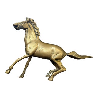 Vintage English Country Solid Brass Galloping Horse Figurine For Sale