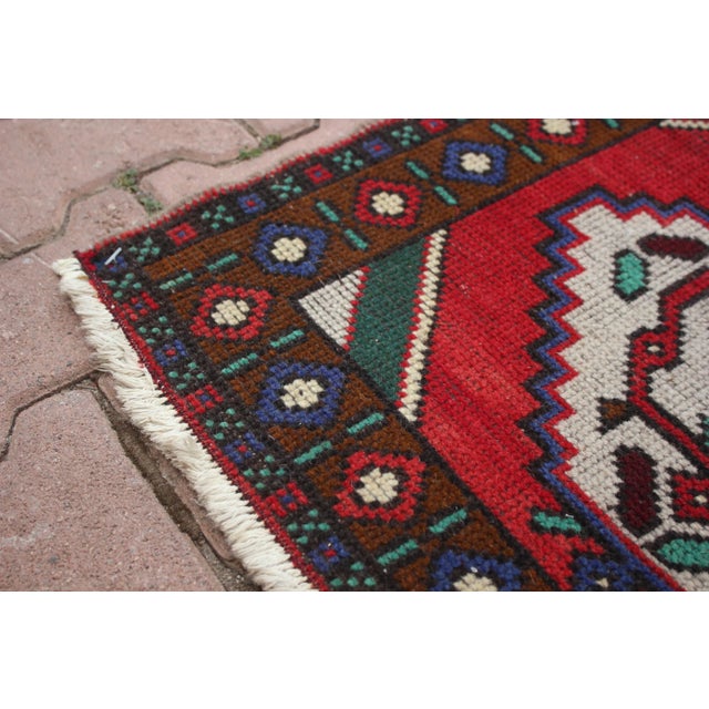 1950s Turkish Hand Knotted Floral Desing Red Doormat Rug For Sale In Sacramento - Image 6 of 12