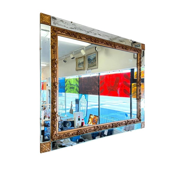 Vintage Ornate Wall Mirror With Gold Floral Frame & Antiqued Mirror Panels For Sale - Image 10 of 11