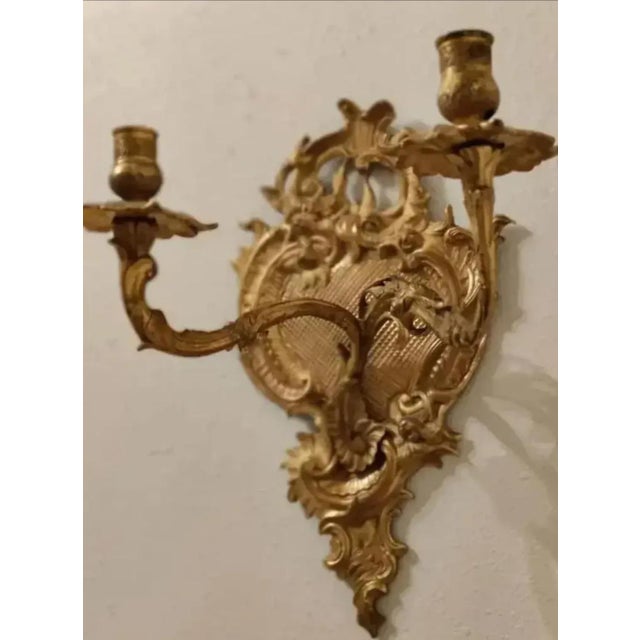 Rococo 19th Century Ornate French Rococo Gilt Bronze Wall Sconces - A Pair For Sale - Image 3 of 11