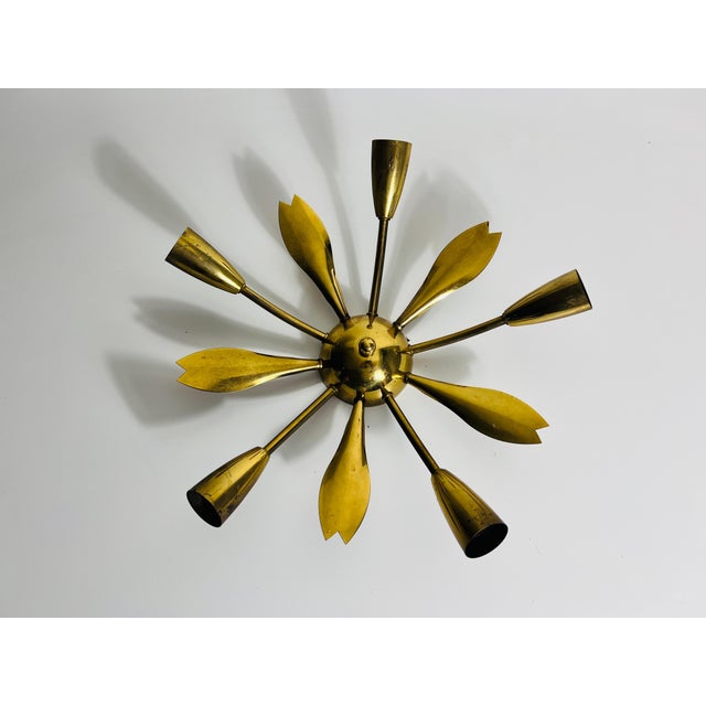 Stilnovo Italian Midcentury Brass 5-Arm Sputnik Chandelier, 1950s For Sale - Image 4 of 11
