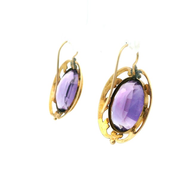 Late 19th Century Victorian 18k Gold 20 Carat Amethyst Drop Earrings, Pair For Sale In Miami - Image 6 of 15