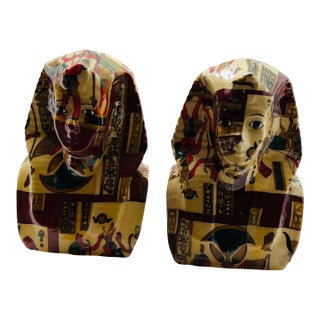 Faux Decoupage Egyptian Cleopatra Bookends - a Pair For Sale