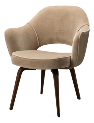 Knoll Saarinen Executive Arm Dining Chairs in Sand Mohair, Walnut Legs