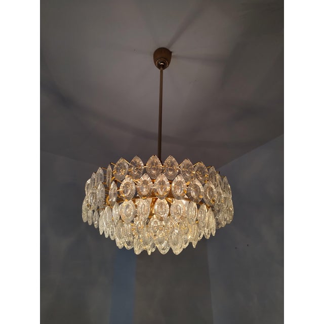 Gilded Brass and Crystal Glass Chandelier attributed to Ernst Palme for Palwa, Germany, 1970s For Sale - Image 6 of 10