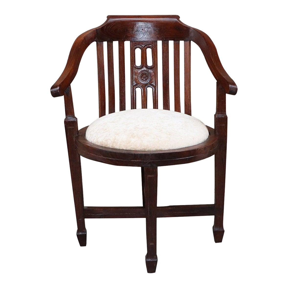 Vintage Hand Carved Round Accent Teak Wood Chair | Living Room Side ...