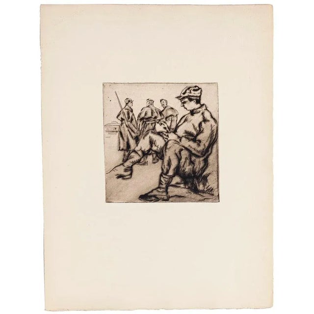 Front Italien is a beautiful print in etching on paper, realized by Anselmo Bucci (1887-1955). Good conditions except for...