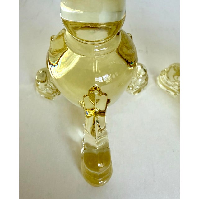 Pair of Depression Era Heisey Empress Sahara Yellow Glass Dolphin-Toe Candlesticks For Sale - Image 9 of 11