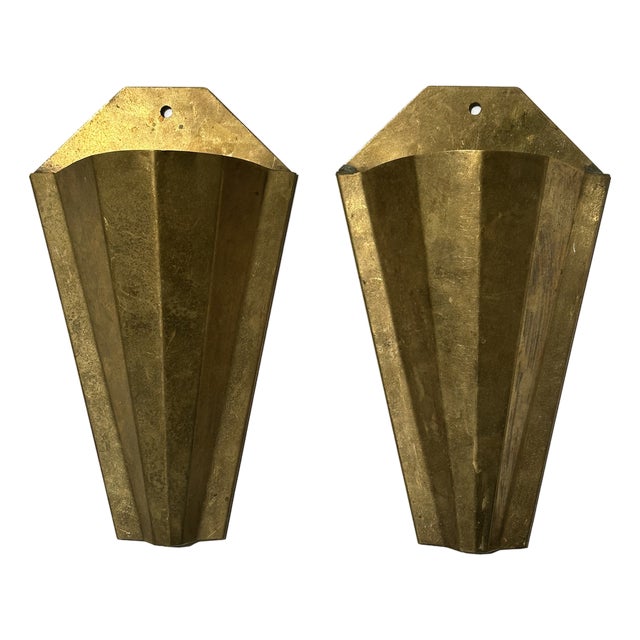 Art Deco Brass Fan Wall Sconces, 1930s, Set of 2 For Sale