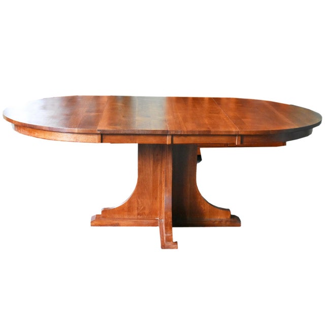 Wood Solid Oak Round Dining Table With 2 Leaves - Michael's Cherry For Sale - Image 7 of 9