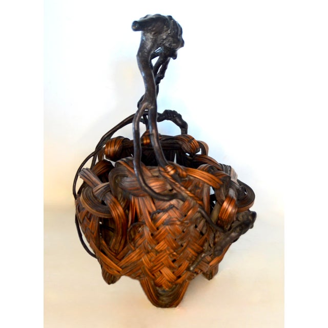 Burnt Umber Antique Japanese Ikebana Basket Meiji Period For Sale - Image 8 of 9