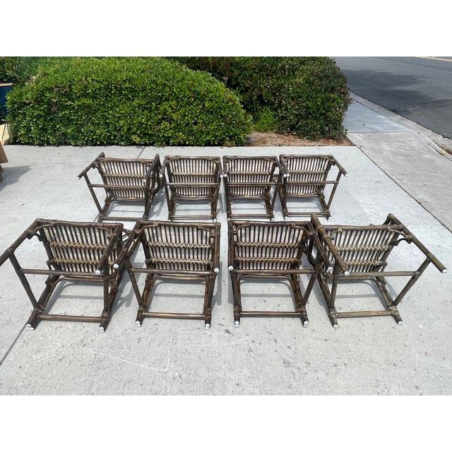 Authentic McGuire Vintage Rattan Cathedral Gothic Dining Chairs, a Set of 8 For Sale - Image 10 of 11