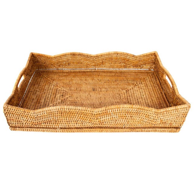 Artifacts Rattan Scallop Collection Rectangular Tray in Honey Brown - 22" For Sale In Houston - Image 6 of 6